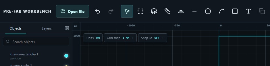 PRE-FAB toolbar showing the Undo button enabled and the Redo button disabled after drawing the practice part.