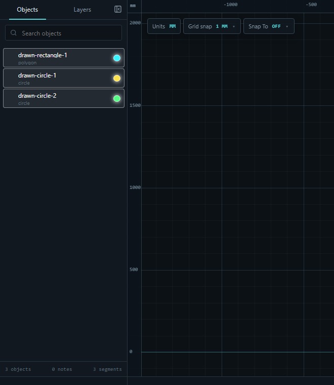 PRE-FAB Objects panel with the rectangle and both circle rows highlighted by range selection.
